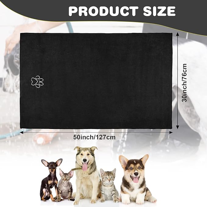 Chumia 4 Pack Dog Towels for Drying Large Microfiber Grooming Tools Absorbent Soft Bath Supplies with Embroidered Paw for Small Medium Pet Products(30 x 50 Inch,Black)