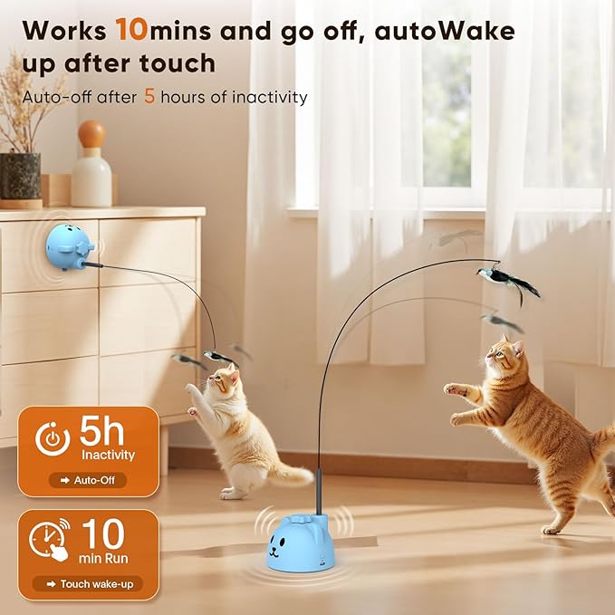 Interactive Cat Toys for Indoor Cats - Automatic Flying Bird Feather Toy, USB Rechargeable Electric Cat Teaser with Strong Suction Base, Smart Motion Activated Self-Play Enrichment Toy for Bored Cats
