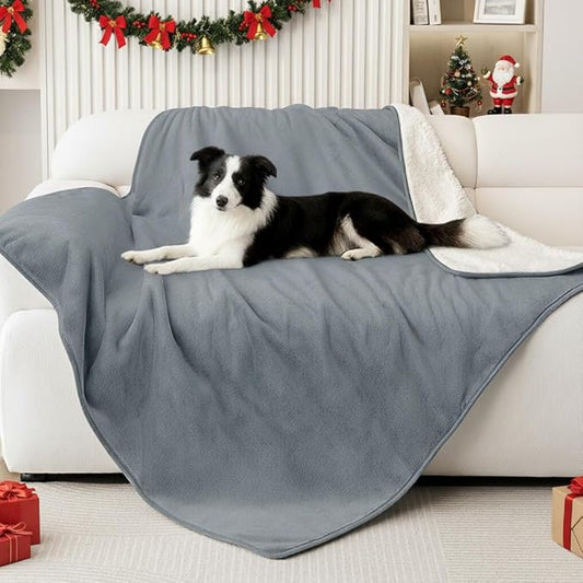 Smiry Waterproof Dog Bed Blanket, Leakproof Pet Throw Blanket for Bed Couch Sofa, Reversible Sherpa Fleece Furniture Protector Cover for Small Medium Large Dogs Cats (Grey, 50x60 inches)