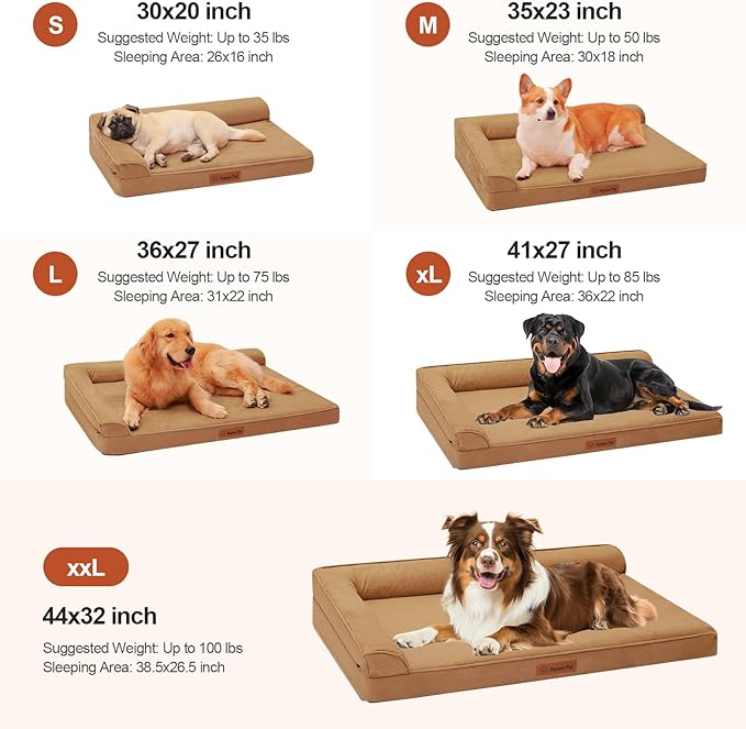 Orthopedic Dog Bed for Large Dogs, 41"x27"x6" Memory Foam Pet Bed with Washable Microsuede Cover, TPU Waterproof Liner & Nonskid Bottom, for Indoor, Outdoor, Crate ＆ Car Use, Khaki