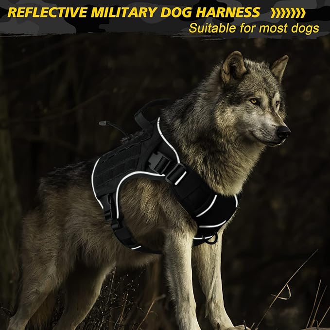 WINGOIN Tactical Dog Harness for Extra Large Dogs, Heavy Duty No Pull Dog Harness with Handle, Adjustable Reflective Military K9 Big Dog Vest for Great Dane, Walking, Training, Hunting, Black (XXL)