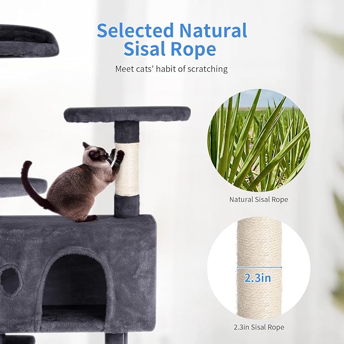 PayLessHere Cat Tree 54in Cat Tower with Cat Scratching Post,Multi-Level Cat Condo Stand House Furniture Kitty Activity Center with Furry Ball Toys Cat Tree for Indoor Cats (54in, Ashy)