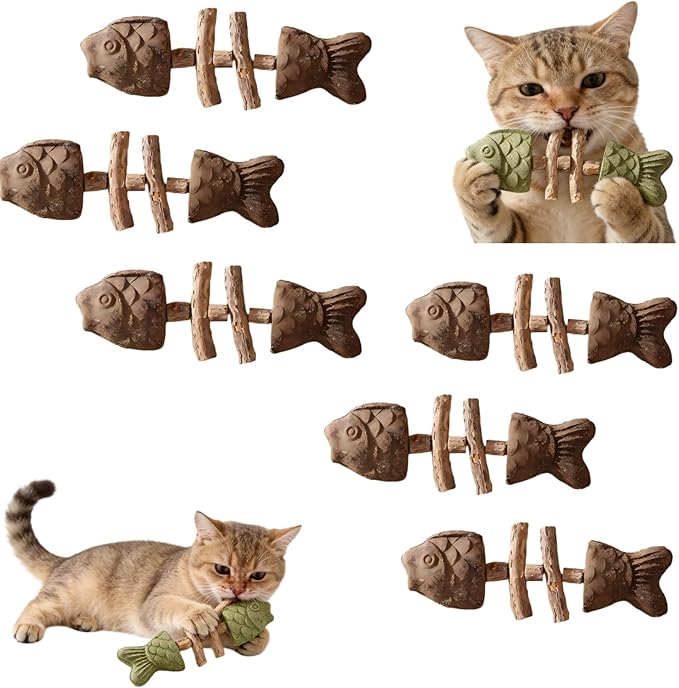 Purrident—2026 New Creative Fish Bone Cat Toy Natural cat Dental Chews Fishbone Shape with Catnip & Silvervine Durable Feline Tooth Care Tool (B)