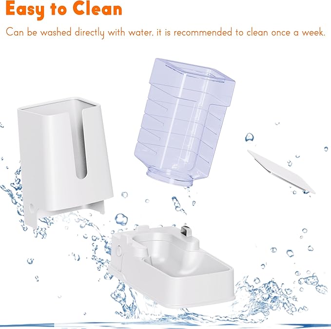 2 Packs Automatic Cat Feeder and Waterer, Gravity Dog Food and Water Dispenser Set for Small Medium Big Pets Cats Dogs Puppy Kitten, 1 Gallon x 2 (White)