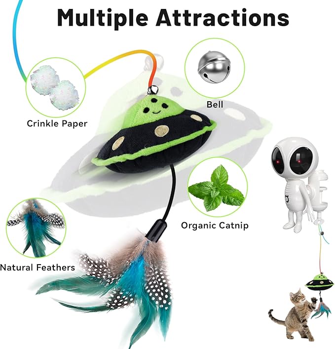 ORSDA Laser Cat Toys for Indoor Cats, 2 in 1 Interactive Automatic Dual Laser & Catnip UFO Dangler for Kitten Toys, Truly Random Trajectory Radar Motion-Activated, Rechargeable 4 Modes, Clamp Design