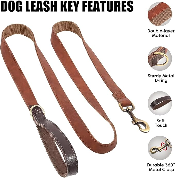 Didog PU Leather Dog Leash for Small Dogs 4.5ft, Soft Padded Handle Dog Leashes for Medium Size, Walking and Training Leashes Faux Leather for Large Pet,Brown