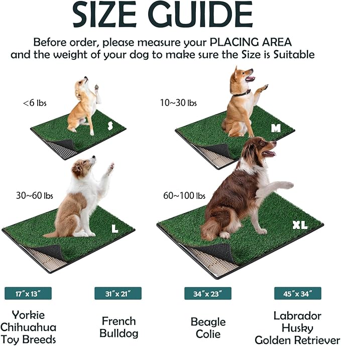 MEEXPAWS Dog Grass Pee Pads for Dogs with Tray | Extra Small 17 x 13 in for Puppy Less Than 6 lbs | 2× Artificial Grass Pads Replacement | Rapid Drainage | Indoor Dog Litter Box | Hemmed Edge