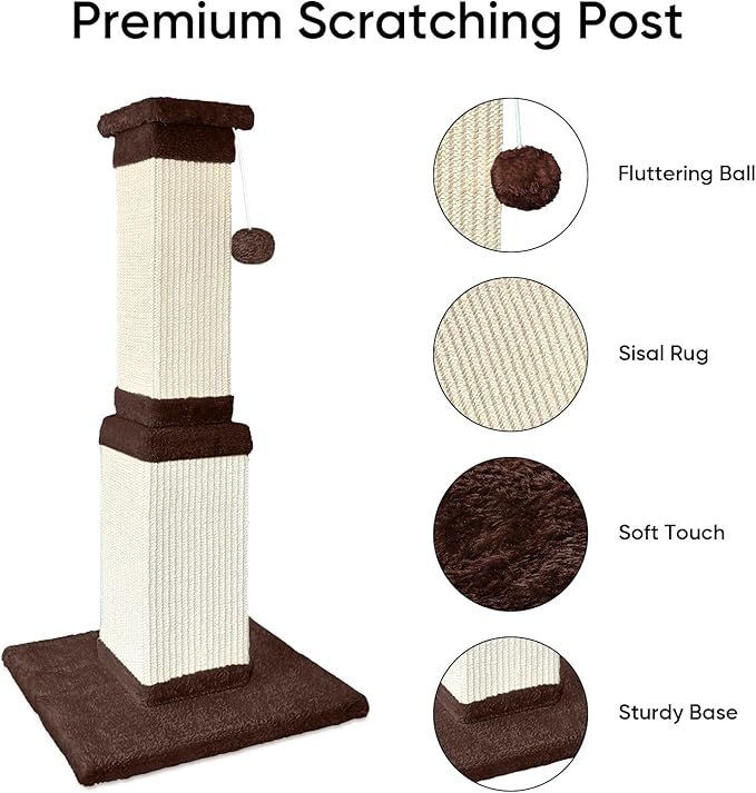 AGYM 32 Inch Tall Cat Scratching Post for Large Cats, Cat Scratcher for Indoor Cats Adults, Sturdy Sisal Scratch Post to Protect Furniture, Brown