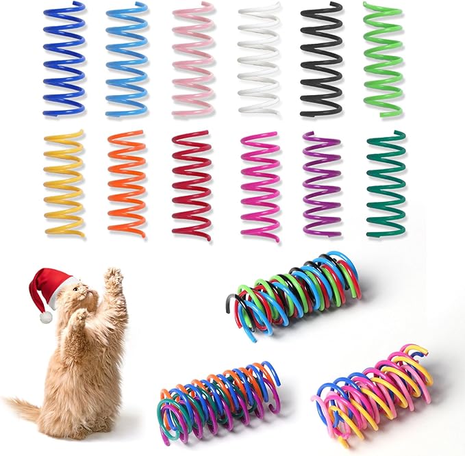 12PCS 12Colors Cat Spring Toys for Indoor Cats, Interactive Coil Springs for Self Play, Durable Heavy Plastic Cat Spiral Spring, Hunting, Biting, Swatting Creative Kitten Toy.