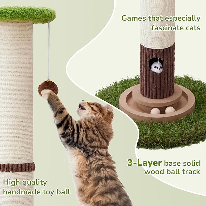 34inches Tall Cat Scratching Post with Cat Ball Track Toy Heavy Duty and Thicker Large Diameter Natural Sisal Cat Scratcher Post for Indoor Cats Protect Your Furniture