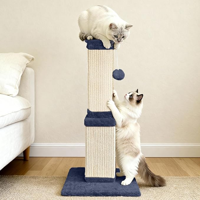 AGYM 32 Inch Tall Cat Scratching Post for Large Cats, Cat Scratcher for Indoor Cats Adults, Sturdy Sisal Scratch Post to Protect Furniture, Blue