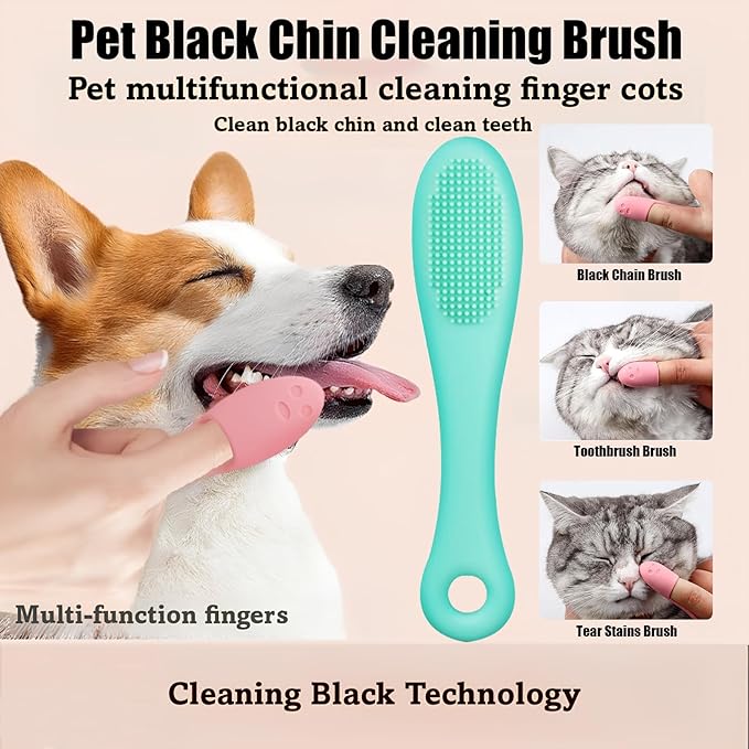 6pcs Dog Bath Brush & Finger Toothbrush Set - Pet Grooming Scrubber with Shampoo Dispenser for Puppy, Cat, Small Breed - Dog Washing Brush for Bathing, Teeth Cleaning & Massage