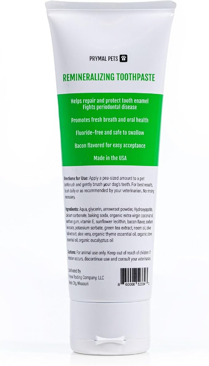 Remineralizing Dog Toothpaste with Nano-Hydroxyapatite – Bacon Flavor, Fluoride-Free & Safe to Swallow, Veterinarian Reviewed, Made in USA, Fights Plaque & Freshens Breath (4 oz)