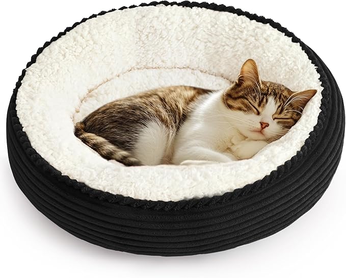 Love's cabin Round Donut Cat and Dog Cushion Bed, 20in Pet Bed for Cats or Small Dogs, Anti-Slip & Water-Resistant Bottom, Super Soft Durable Fabric Pet beds, Washable Luxury Bed Black Stripe