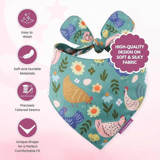 LunaMarie - Luxury Pet Birthday Bandanas -Premium & Silky Poly Fabric | 100% Handmade | Custom Shape Dual Layered (Chicken Couture, Small)