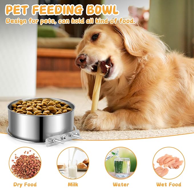 Stainless Steel Dog Bowls, ShineMe 40oz & 60oz No Spill Dog Crate Water and Food Bowls with Hanging Hook for Kennel, Cage and More, 7.0 x 3.7” & 6.2 x 2.5” Feeder Dish for Large and Medium Dogs