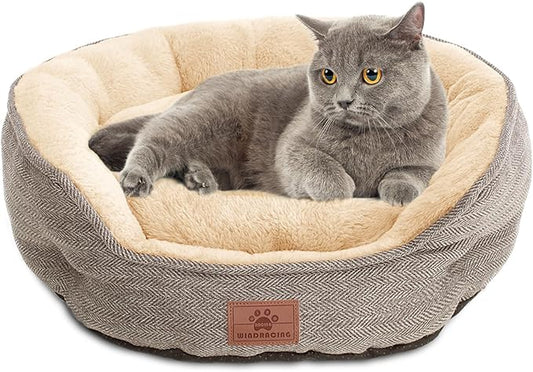 WINDRACING Cat Beds for Indoor Cats, Dog Bed for Small Dogs Breeds, Soft Kennel Bed, Comfy Durable Pet Sleeping Bed, Washable Roun Cat Bed & Non-Slip Bottom, Size 21" L x 18" W x 7" Th