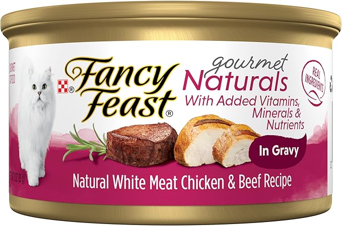 Purina Fancy Feast Wet Cat Food Gourmet Naturals White Meat Chicken & Beef Recipe in Gravy - (Pack of 12) 3 oz. Cans
