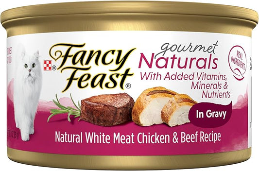 Purina Fancy Feast Wet Cat Food Gourmet Naturals White Meat Chicken & Beef Recipe in Gravy - (Pack of 12) 3 oz. Cans