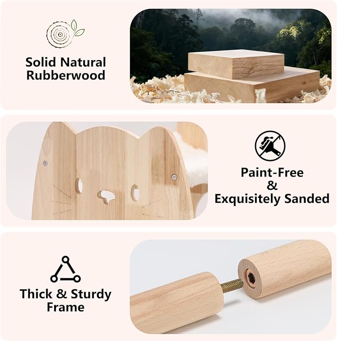 Extra Large Elevated Cat Bed, Solid Rubberwood Cat Hammock Bed with Soft Breathable Cover, Double Pet Beds for Multi-Cats Households Small Dog Rabbit