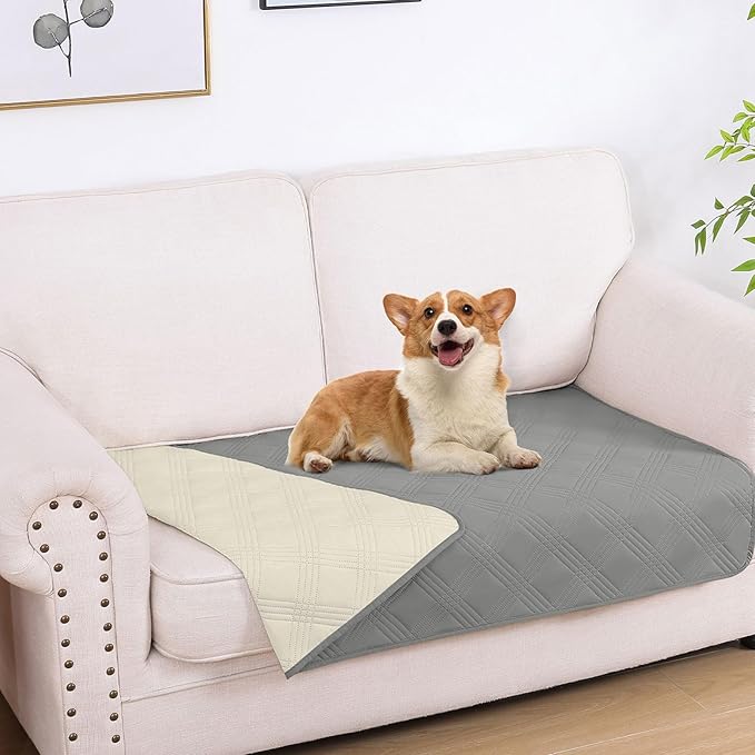 hyha Waterproof Dog Blanket, Reversible Pet Bed Blanket, Soft Sofa Couch Cover for Dogs Washable, Waterproof Pet Couch Covers for Sofa Puppy Cats Furniture Protector(30"x53", Grey/Beige)