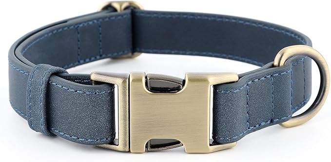 Plutus Pet Genuine Leather Dog Collar – Adjustable Pet Collar with Quick Release Metal Buckle, Soft Real Leather for Small Medium Large Dogs, Heavy Duty & Skin-Friendly (Blue, L)