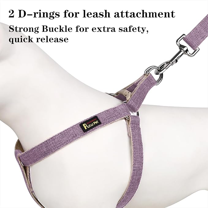 Plutus Pet Cotton Hemp Step in Dog Harness, Sustainable, Lightweight and Escape-Proof, Quick Fit Dog Harness for Puppy Small Medium and Large Dogs, Lavender, L