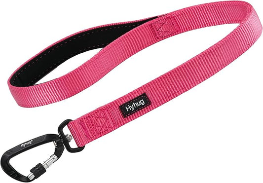 Hyhug Pets Premium Durable Nylon Short Leash with Comfort Padded Neoprene Lined Handle for Medium Large Giant Dogs Daily Walking and Professional Training Lead. (24 Inches, Candy Pink)