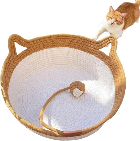 Instinct Basket, Stimulicat Cat Bed, Stimulicat Cat Bed Rope Cotton with Cushion, Eliminates Bed Rejection Round Pet Basket, Boho Catbed for Cats Handwoven Scratchable Breathable Weave (Large)