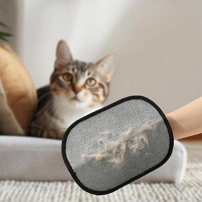 2 Pcs Pet Hair Removal Glove with Cat Comb,Reusable Electrostatic Pet Cat Dog Hair Remover Grooming Gloves Brush Tool for Couch,Furniture,Carpet,Car Seat