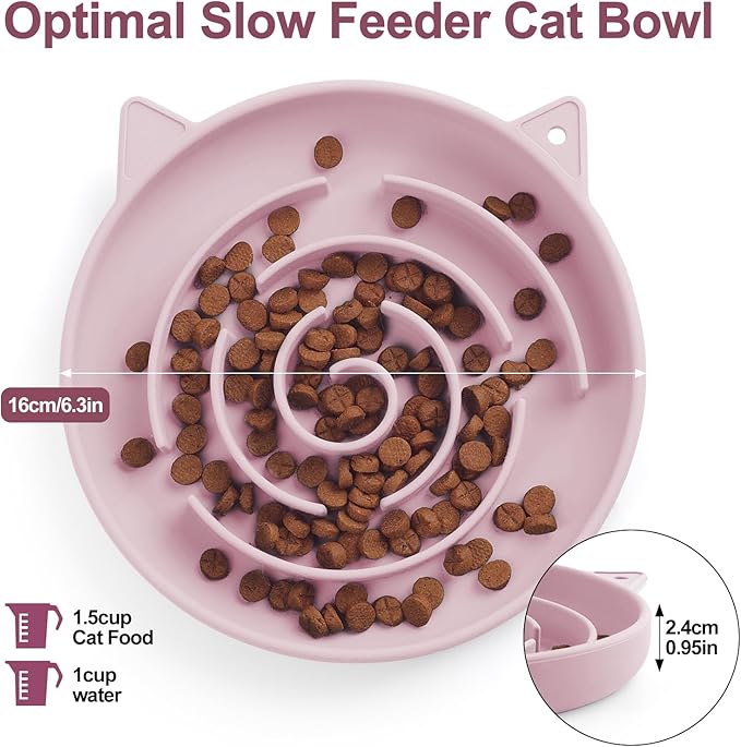 Slow Feeder Cat Bowl, Durable Anti-Gulping Cat Food Bowl for Healthy Digestion, Maze Design Easy to Clean for Wet/Dry Food (Pink)