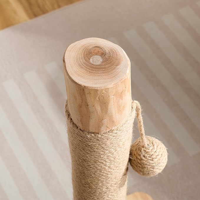 29" Tall Cat Scratching Post for Indoor Cats Adults, Extra-Stable & Natural Solid Wood Scratching Post Sisal Scratcher with Hanging Funny Ball, Beige