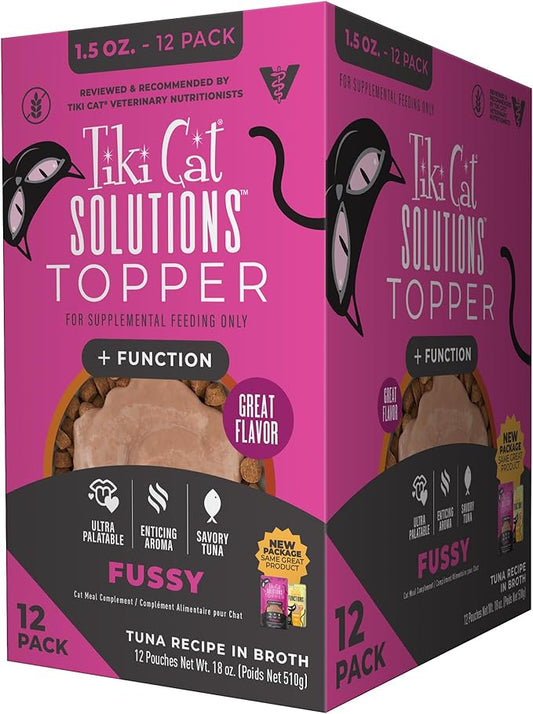Tiki Cat Solutions Topper Multipack, Fussy, Tuna Recipe in Broth, 1.5 oz. Pouch (12 Pack)