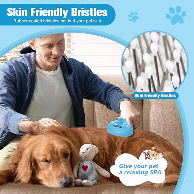 4-in-1 Pet Steam Brush for Dogs,Self-Cleaning Cat&Dog Brush for Shedding Long & Short Haired Dogs,Gentle Cat Steam Brushes for Indoor Cats with Spary Pet Hair Remover for Massage,Grooming Blue