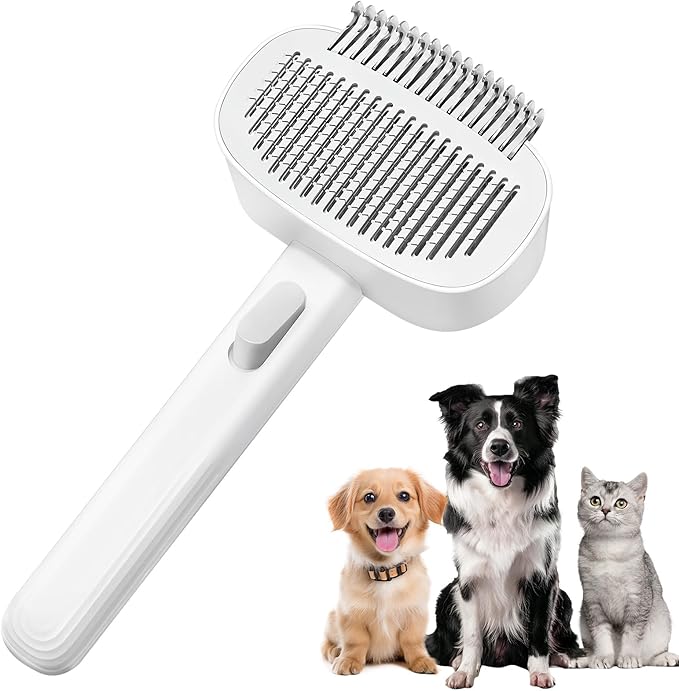 Cat Brush for Shedding, 2-in-1 Deshedding Brush & Dematting Comb for Long Haired Cats and Dogs, Slicker Brush for Dogs Effectively Removes Matted Fur & Tangles, White