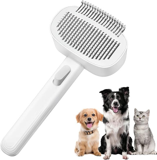 Cat Brush for Shedding, 2-in-1 Deshedding Brush & Dematting Comb for Long Haired Cats and Dogs, Slicker Brush for Dogs Effectively Removes Matted Fur & Tangles, White