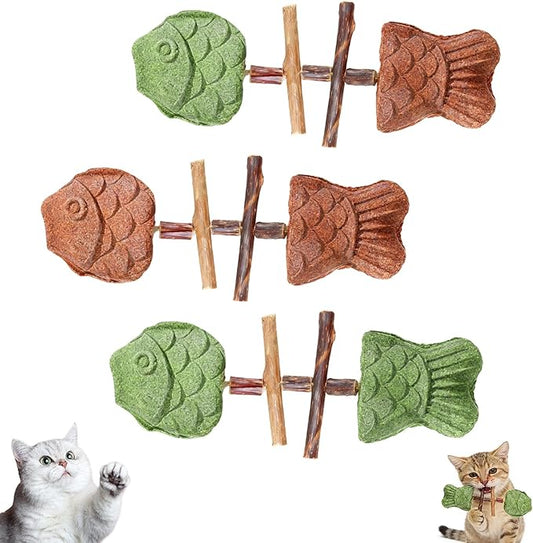 3pcs Purrident- Creative Fish Bone Cat Toy,Fix Your Cat’S Dental Health,Wooden Catnip Teeth Cleaning Stick,Natural Fishbone Cat Dental Toy,Natural Cat Dental Toy,Durable Feline Tooth Care Tool