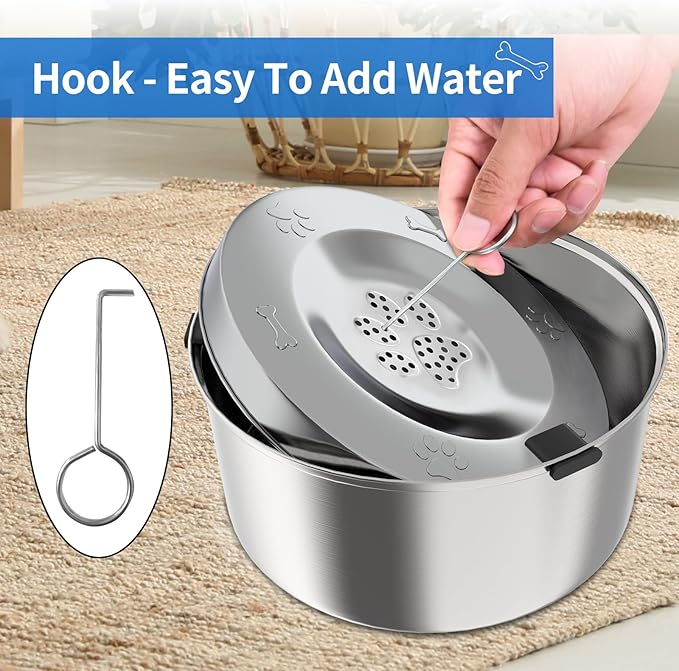 Kactoily 3L/101oz Large Capacity Dog Water Bowl Stainless Steel No Spill Dog Bowls Slow Drinking Dog Water Feeder Dispenser