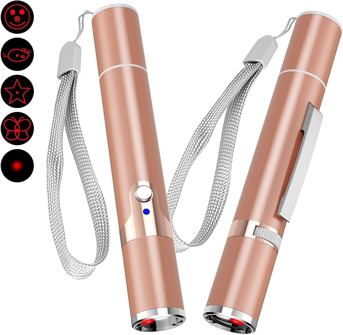 TBTeek Cat Toys, with Metal Case, 2 Pieces, Rechargeable, 7 Adjustable Patterns, Interactive Kitten Pet Dog Red Dot Chase Light Toy for Cats Fun Playing Exercise(Rose Gold)