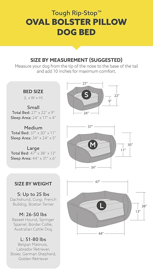 K9 Ballistics Tough Ripstop Oval Bolster Dog Bed, Calming Round Den Shape, Scratch Resistant, Machine Washable - Medium, Taupe Premium Finish