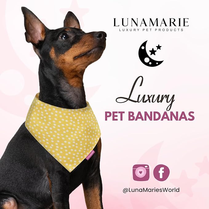 LunaMarie - Luxury Dog Bandanas - Puppy Bandanas Cat Accessories | Premium & Silky Fabric | 100% Handmade Quality | Custom Shape Dual Layered Reversible Small, Medium, Large Cat Scarf (Sophie, Small)