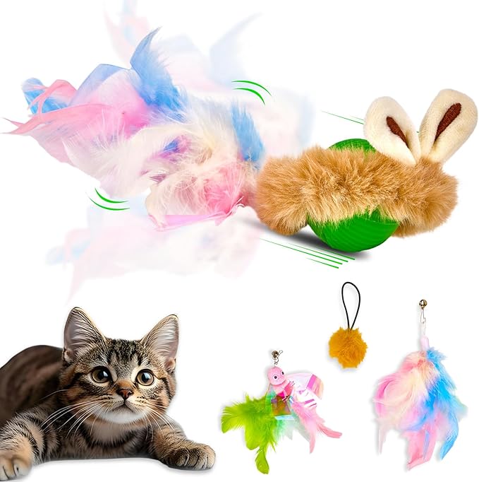 Interactive Cat Toy Ball, Automatic Cat Toys for Indoor Cats, Motion Activated Kitten Toys with 2 Replacement Tails, USB Rechargeable, Moving Cat Toys for Enrichment Exercise(Green)