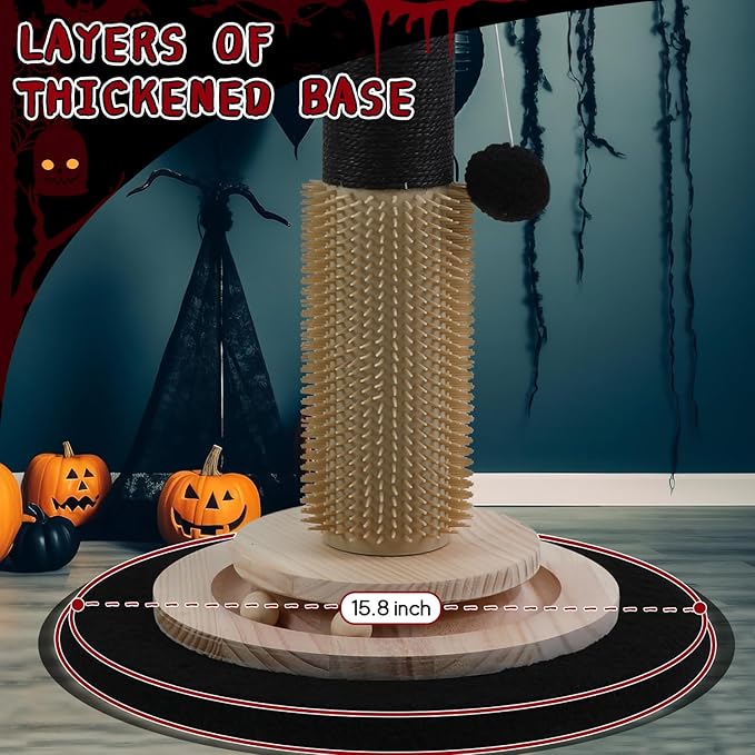 Scratching Posts for Indoor Cats Adults,45'' Tall Halloween Gothic Scratching Post with 3.5Inch Diameter Sisal Rope,Black Cat Scratcher with Interactive Ball Toys Self Groomer Brush for Large Cats