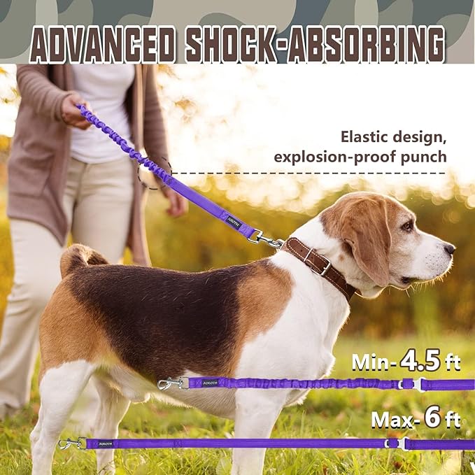 AUROTH Heavy Duty Bungee Dog Leash for Medium Large Breed Dogs, No Pull for Shock Absorption with Car Seat Belt, 2 Padded Handles 4.5FT 6FT Training Dog Leash