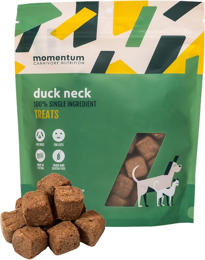 Momentum Carnivore Nutrition Freeze-Dried Duck Neck Dog Treats & Cat Treats – Single-Ingredient, High-Protein, Grain-Free, Natural Crunchy Chew – Made in USA – 3 oz Bag