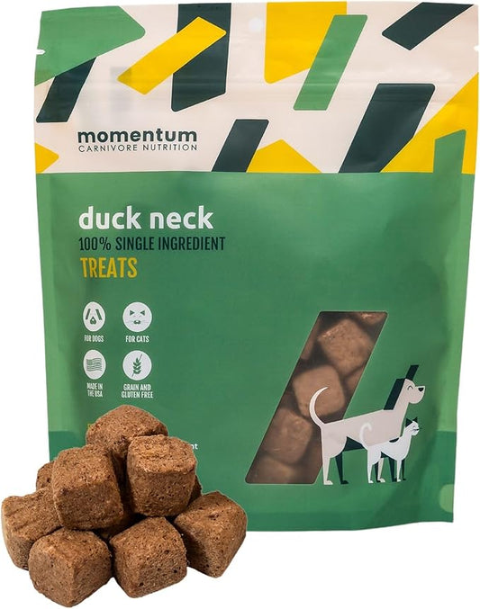Momentum Carnivore Nutrition Freeze-Dried Duck Neck Dog Treats & Cat Treats – Single-Ingredient, High-Protein, Grain-Free, Natural Crunchy Chew – Made in USA – 3 oz Bag