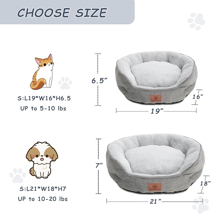 WINDRACING Cat Beds for Indoor Cats,Kitten Bed,Dog Bed for Extra Small Dogs Breeds,Puppy Kennel Bed, Comfy Durable Pet Sleeping Bed, Washable Roun Cat Bed & Non-Slip Bottom, Size 19"L x 16"W x 6.5"Th