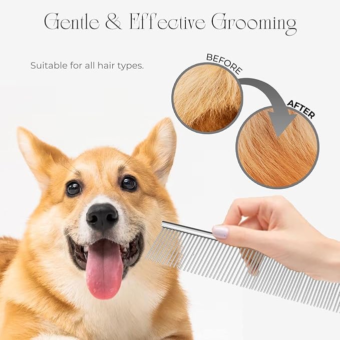 Flexzion Grooming Comb for Dogs – Stainless Steel Professional Cat Comb and Animal Tool for Removing Tangles and Knots on Medium Pets with Smooth Needle Teeth – 40mm, 1 Medium