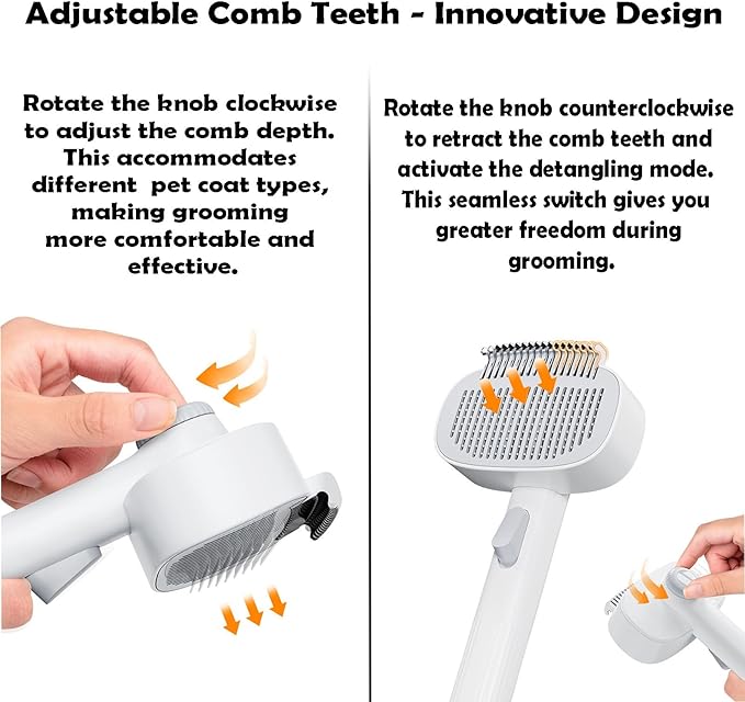 2-in-1 Gentle Deshedding & Detangling Brush for Dogs & Cats - Adjustable Pet Grooming Tool for Daily Coat Care, Manages Loose Fur & Reduces Matting for Long-Haired Breeds