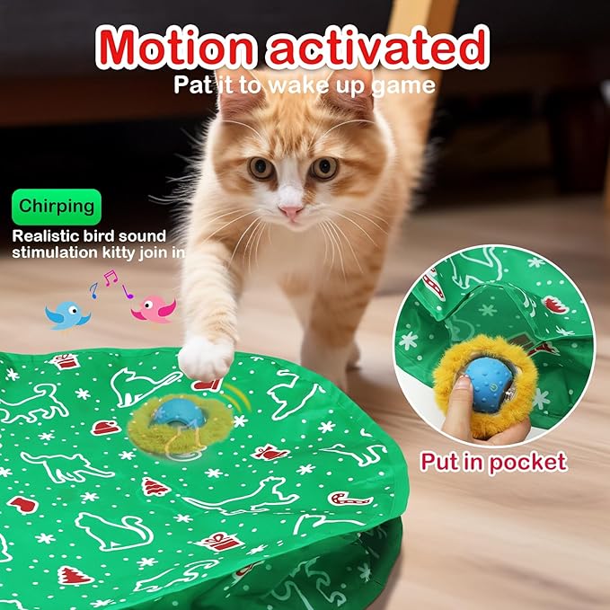 Interactive Cat Toys Ball Fast Rolling in Pocket, Motion Activate Chirping Cat Ball Christmas Cat Toys 2025 Cat's Gift